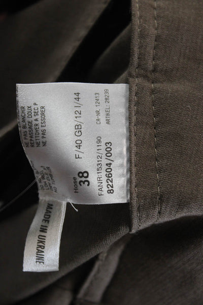 Black Label Womens Linen Zip Button Straight Leg Casual Pants Brown Size M