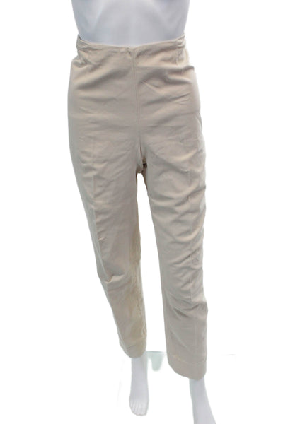 Peserico Womens Cotton Side Zippered Straight Legged Pants Solid Beige Size 46
