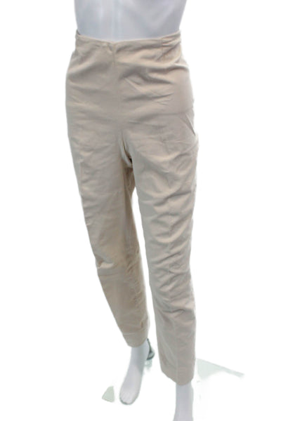 Peserico Womens Cotton Side Zippered Straight Legged Pants Solid Beige Size 46