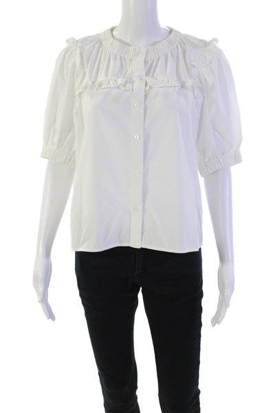 The Shirt Womens Cotton Ruffle Trim Short Sleeve Blouse Top White Size XL