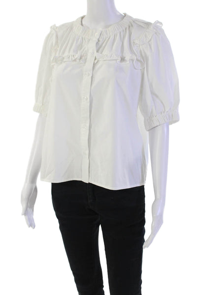 The Shirt Womens Cotton Ruffle Trim Short Sleeve Blouse Top White Size XL