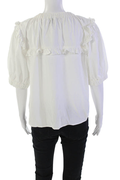 The Shirt Womens Cotton Ruffle Trim Short Sleeve Blouse Top White Size XL