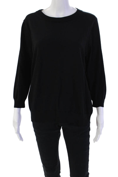 J Crew Womens Knit Round Neck Long Sleeve Pullover Sweater Top Black Size L