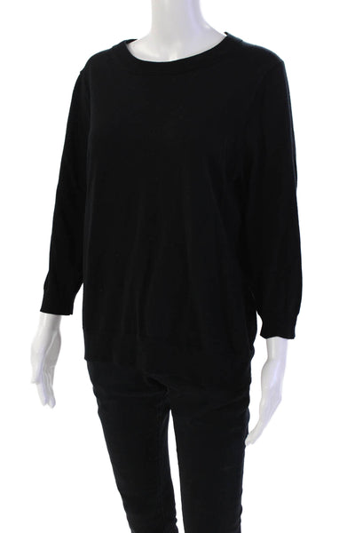 J Crew Womens Knit Round Neck Long Sleeve Pullover Sweater Top Black Size L