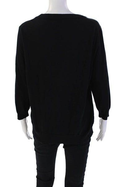 J Crew Womens Knit Round Neck Long Sleeve Pullover Sweater Top Black Size L