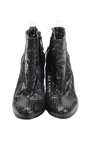 Sam Edelman Womens Snake Skin Leather Lined Zip Heel Booties Black Size 7.5