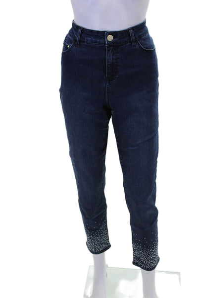 Renuar Womens Embelished Straight Leg Mid Rise Skinny Pants Blue Size 6