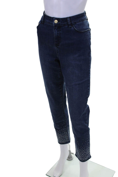 Renuar Womens Embelished Straight Leg Mid Rise Skinny Pants Blue Size 6