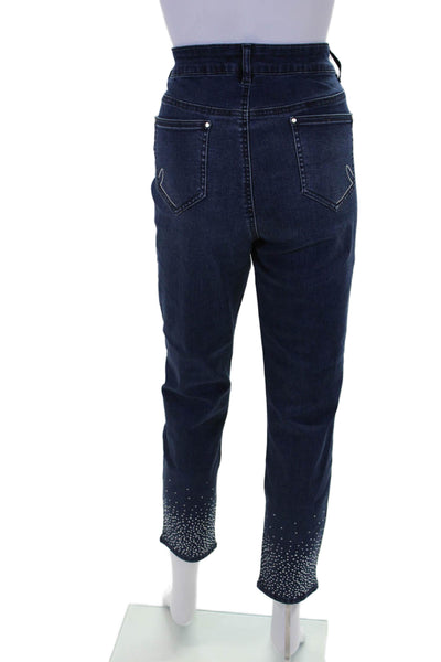Renuar Womens Embelished Straight Leg Mid Rise Skinny Pants Blue Size 6