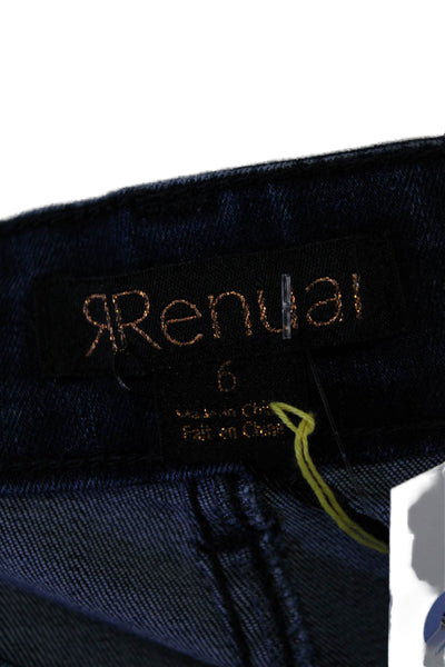 Renuar Womens Embelished Straight Leg Mid Rise Skinny Pants Blue Size 6