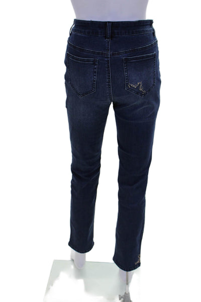 Renuar Womens Indigo Wash Embellished Star Straight Leg Pants Blue Size 10