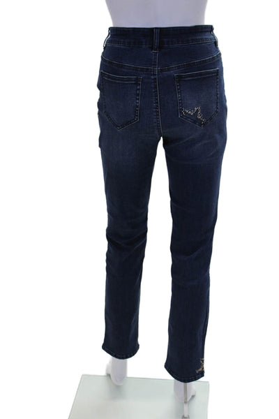 Renuar Womens Indigo Wash Embellished Star Straight Leg Pants Blue Size 6