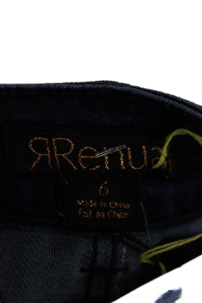 Renuar Womens Indigo Wash Embellished Star Straight Leg Pants Blue Size 6