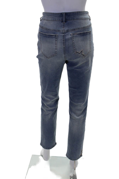 Renuar Womens Blue Wash Embellished Straight Leg Skinny Pants Blue Size 10