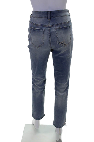 Renuar Womens Blue Wash Embellished Star Straight Leg Skinny Pants Blue Size 12