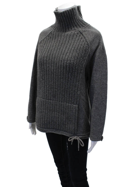 J Crew Womens Wool Thick Knit Pullover Drawstring Hem Sweater Gray Size XS