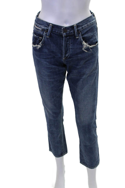 Citizens of Humanity Womens Cotton Distressed Mid-Rise Slim Jeans Blue Size 24