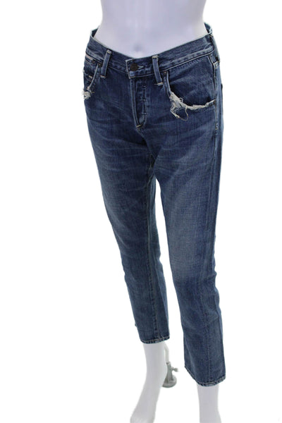 Citizens of Humanity Womens Cotton Distressed Mid-Rise Slim Jeans Blue Size 24
