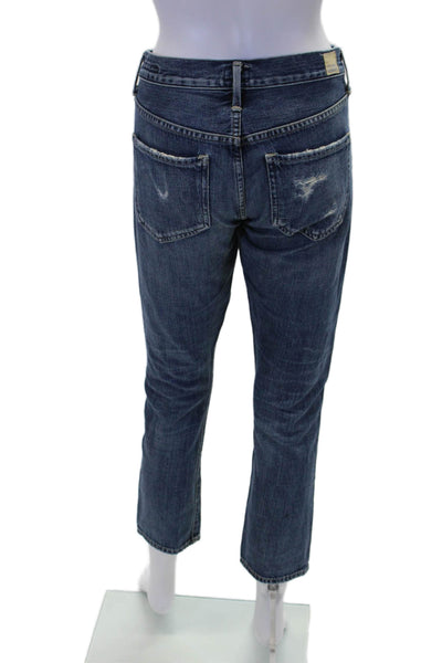 Citizens of Humanity Womens Cotton Distressed Mid-Rise Slim Jeans Blue Size 24