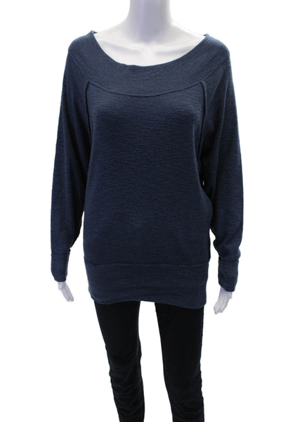 We The Free Womens Cowl Neck Raw Trim Detail Long Sleeve Top Blue Size XS