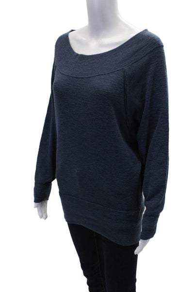 We The Free Womens Cowl Neck Raw Trim Detail Long Sleeve Top Blue Size XS