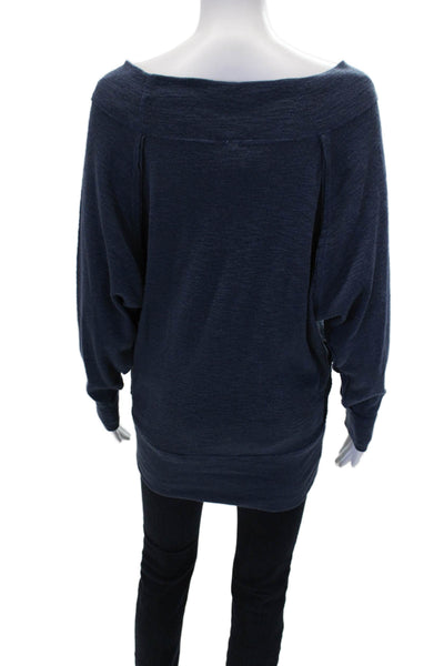 We The Free Womens Cowl Neck Raw Trim Detail Long Sleeve Top Blue Size XS