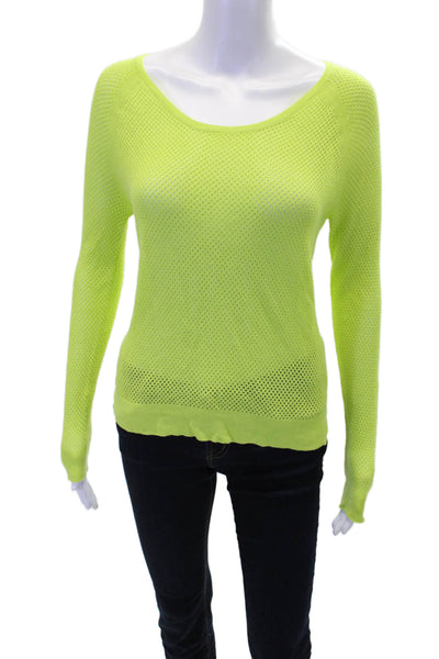 Rag & Bone Womens Open Knit Round Neck Long Sleeve Top Neon Green Size S
