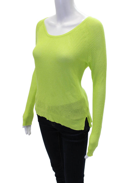 Rag & Bone Womens Open Knit Round Neck Long Sleeve Top Neon Green Size S