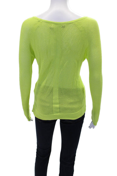 Rag & Bone Womens Open Knit Round Neck Long Sleeve Top Neon Green Size S
