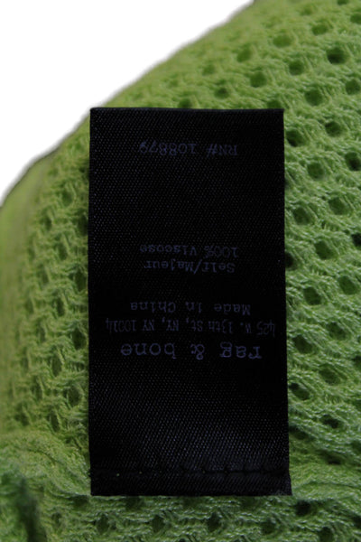 Rag & Bone Womens Open Knit Round Neck Long Sleeve Top Neon Green Size S