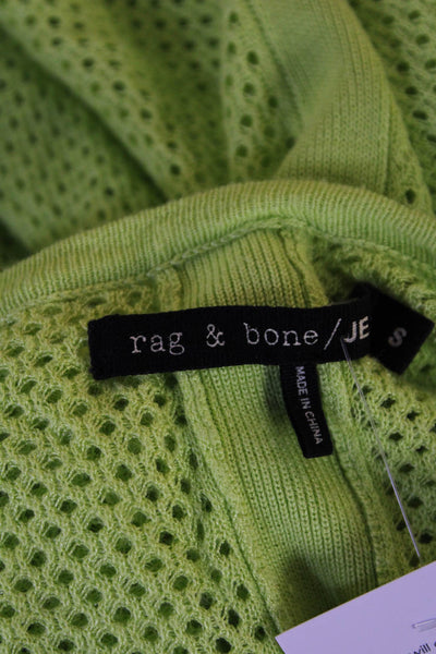 Rag & Bone Womens Open Knit Round Neck Long Sleeve Top Neon Green Size S