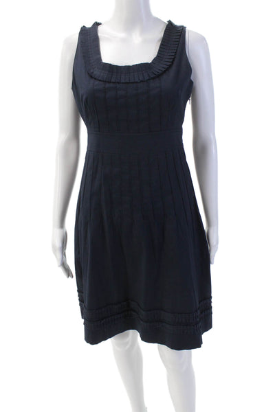 Tory Burch Womens Cotton Sleeveless Pleated A-Line Dress Navy Blue Size 4