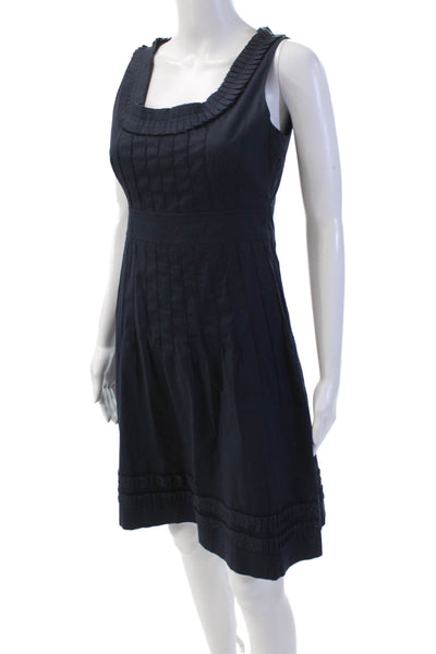 Tory Burch Womens Cotton Sleeveless Pleated A-Line Dress Navy Blue Size 4