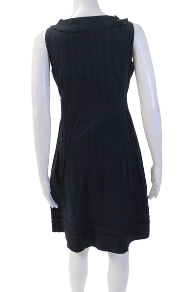 Tory Burch Womens Cotton Sleeveless Pleated A-Line Dress Navy Blue Size 4