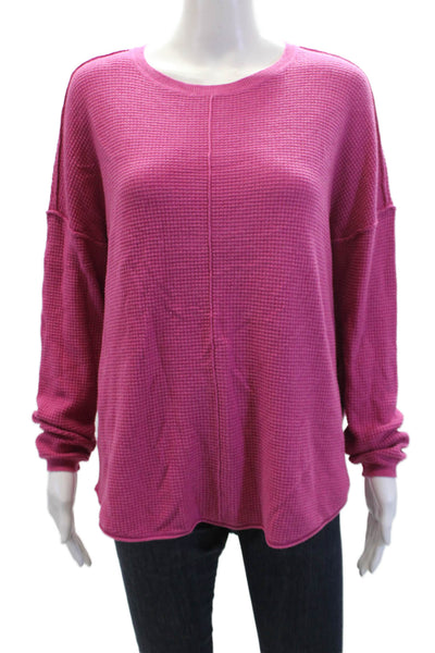 Elliott Lauren Womens Long Sleeves Thermal Sweatshirt Pink Cotton Size Large