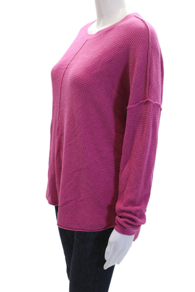 Elliott Lauren Womens Long Sleeves Thermal Sweatshirt Pink Cotton Size Large