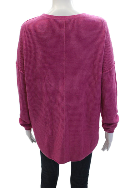 Elliott Lauren Womens Long Sleeves Thermal Sweatshirt Pink Cotton Size Large