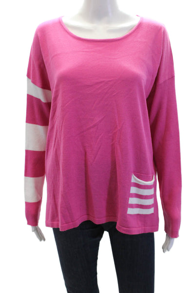 Angel Womens Long Sleeves Crew Neck Pullover Sweater Pink White Size Large