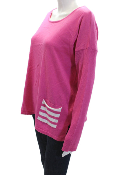 Angel Womens Long Sleeves Crew Neck Pullover Sweater Pink White Size Large