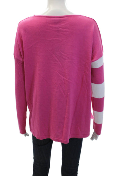 Angel Womens Long Sleeves Crew Neck Pullover Sweater Pink White Size Large