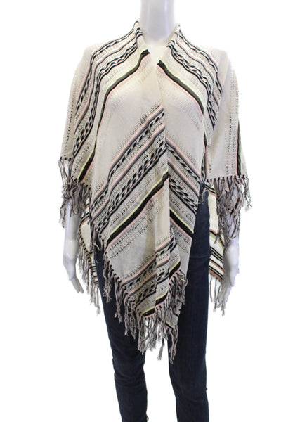 Maje Womens Cotton Striped Fringe Hem Quilted Poncho Top Multicolor Size M