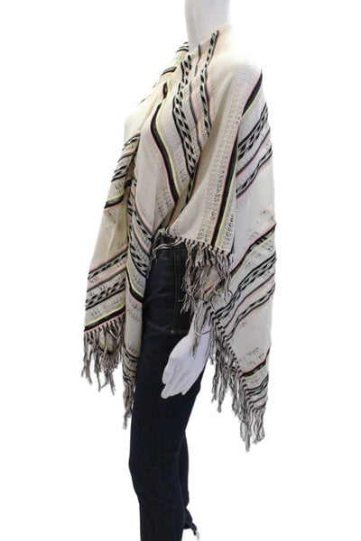 Maje Womens Cotton Striped Fringe Hem Quilted Poncho Top Multicolor Size M