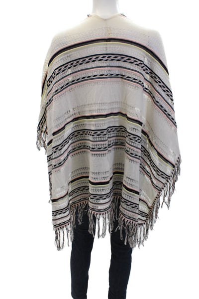 Maje Womens Cotton Striped Fringe Hem Quilted Poncho Top Multicolor Size M