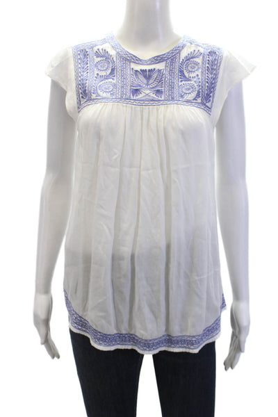 Joie Womens Cotton Embroider Stitch Hem Neckline Blouse Top White Size XS