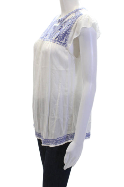 Joie Womens Cotton Embroider Stitch Hem Neckline Blouse Top White Size XS