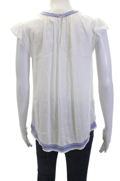 Joie Womens Cotton Embroider Stitch Hem Neckline Blouse Top White Size XS