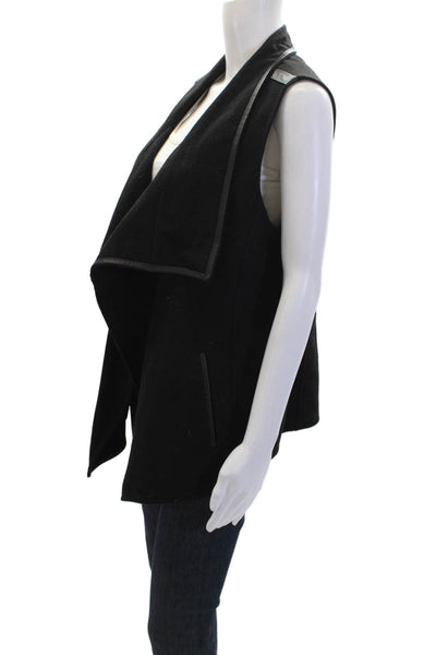 Vince Womens Leather Trim Detail Sleeveless Pocketed Vest Solid Black Size L