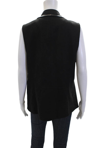 Vince Womens Leather Trim Detail Sleeveless Pocketed Vest Solid Black Size L