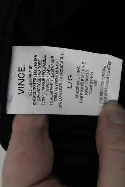 Vince Womens Leather Trim Detail Sleeveless Pocketed Vest Solid Black Size L
