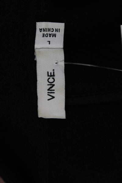 Vince Womens Leather Trim Detail Sleeveless Pocketed Vest Solid Black Size L